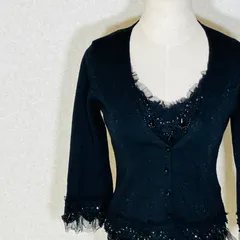 STRAWBERRY-FIELDS ストロベリーフィールズ ビーズ装飾 ニットアンサンブル 黒 M 美品