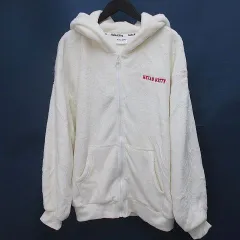 ハローキティ HELLO KITTY ボア パーカー ジャケット L 白系 アイボリー ジップアップ 刺繍 リボン リブ
