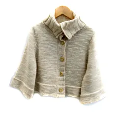 エムケー ミッシェルクラン MK MICHEL KLEIN ニットカーディガン ショート丈 タートルネック 七分袖 ウール混 38 ライトベージュ /SY4