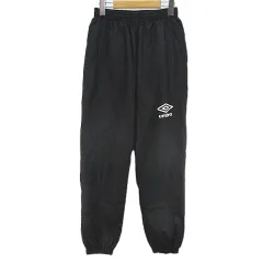 アンブロ UMBRO スポーツウェア ロング丈 ラインド ピステ パンツ S 黒系 ブラック ウエストゴム ロゴ メッシュ裏地 裾ゴム