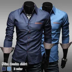 シャツ メンズ スリムデニムシャツ カジュアル 黒 しわになりにくい 仕事 肌着 長袖 スーツ 派手 フランネル おしゃれ インナー 襟付き あ