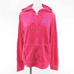 プーマ PUMA セットアップ 長袖 パーカー ジャケット ロングパンツ ベロア ベルベット XL L ピンク系 ロゴ 文字 刺繍 ジップアップ