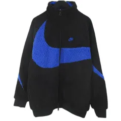 ナイキ NIKE リバーシブル ボア ジャケット ブルゾン L 黒系 ブラック ダブルジップ ビッグロゴ 刺繍 リブ