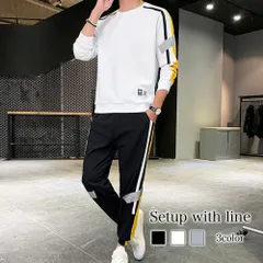 トレーナー メンズ ライン入りセットアップ 大きいサイズ 長袖 Tシャツ スウェット 派手 防寒 大人 ゴルフ 暖かい 韓国 白 おしゃれ ジップ
