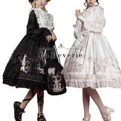 ロリィタ 界隈 ドレス レトロ ロリータ エンジェルコア ワンピース ホワイト ブラック クラシカル ゴシック 天使 モチーフ フリル レース 長袖 膝丈 ドレス お姫様系 ゴスロリ 甘ロリ レディース ファッション スカート 春 姫