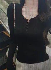 (海外配送) ヘンリーネック半オープン長袖Tシャツ(4カラー)