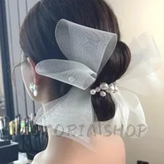 ヘアアクセサリー リボン 女性用 パール おしゃれ かわいい インポート 韓国 髪飾り 長いリボン ヘアアクセサリー 美しい チュール リボン ヘアクリップ蝶結び 森ガール 姫系 パール ヘアリボン 花嫁 結婚式 誕生日 パーティー 発表会 演奏会 オペラ立体