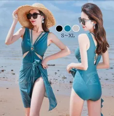 新品未使用水着 レディース 体型カバー ビキニ バンドゥ ハイネック ワンピース2点セット 無地 ロングスカート パレオ ママ 体型カバー水着 30代 40代 50代 セパレート オトナ女子 リゾート 性らしい エレガント タンキニ プール温泉海水浴