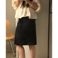 NOFFブラックサテンスカート ミディ M