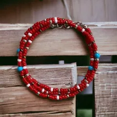 ネイティブ赤 ビーズネックレス 55cm メンズ レディース ネックレス カジュアル ファッション アクセサリー