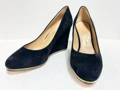 美品 サルバトーレフェラガモ FIAMMA ウェッジソール パンプス 黒 スウェード 22.5cm