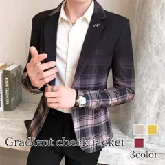 テーラードジャケット メンズ グラデーションチェック柄ジャケット ジャケット 中綿 30代 ステンカラー ブランド 秋 厚手 チェック 春 カジ