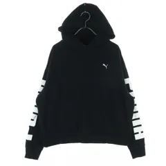 PUMA プーマ 裏起毛 ロゴ 長袖 パーカー M ブラック レディース 古着