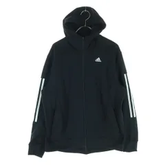 美品 adidas アディダス 裏起毛 ワンポイントロゴ 長袖 ジップパーカー M ブラック レディース 古着