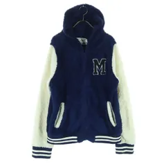 Disney ディズニー ワッペン ツートンカラー 長袖 ボア フリース スタジャン LL ネイビー フーディー レディース 古着