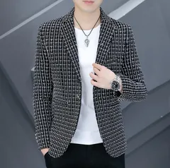 テーラードジャケット メンズ 長袖 スーツジャケット スリム ブレザー チェック柄 カジュアル 春 秋 上着 カジュアル 大人 フォーマル ビジ