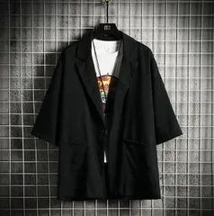 かっこいい メンズ テーラードジャケット 七分袖 ジャケット プレザー アウター 涼しい 羽織り ビッグシルエット 薄手 通気 楽ちん カジュ