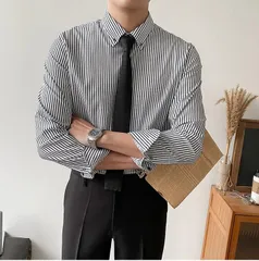 ストライプ柄 ワイシャツ メンズ 大きいサイズ フォーマルシャツ ビジネスシャツ 長袖シャツ 折り襟 トップス 開襟シャツ ボタンダウンシャ
