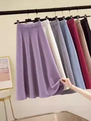 ニットスカート レディース 秋 冬 厚手 ロングニットスカート フレアスカート ボトムス ロング丈 マキシ丈 ウエストゴム Aライン 暖かい 美