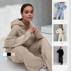 ニットセットアップ レディース セットアップ 秋冬 ニットパーカー　ニットパンツ カジュアル きれいめ リブニット 韓国 30代 40代 50代 セ