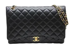 極美品 CHANEL シャネル マトラッセ33 Wフラップ Wチェーン ショルダーバッグ 15番台 ラムスキン ブラック ゴールド金具 中古 4b010200