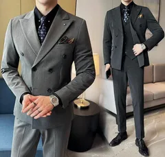 【送料無料】全3色スリーピーススーツ 3ピース 通勤 フォーマル スリムスーツ メンズスーツ 3点セット カジュアルスーツ セットアップ 大き