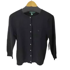 ローレンラルフローレン LAUREN RALPH LAUREN 刺繍ロゴ パールボタン カシミヤ混 カーディガン レディース import：S 