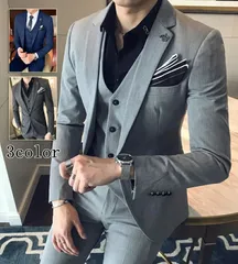 【送料無料】メンズスーツセット ビジネススーツ スリーピース スーツ 3ピーススーツ フォーマルスーツ 結婚式 セットアップ ジャケット+パ