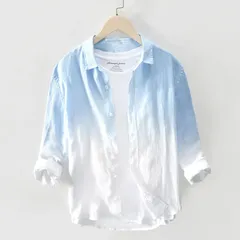 メンズ 長袖シャツ トップス シンプル 夏 無地 アマ 綿麻シャツ カリネンシャツ 人気 男 新作 涼しい 無地 夏服 お兄系 父の日 カジュアル