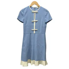 RED VALENTINO(レッドバレンチノ) ワンピース サイズ38 M レディース - ライトブルー×アイボリー 半袖/ひざ丈/リボン