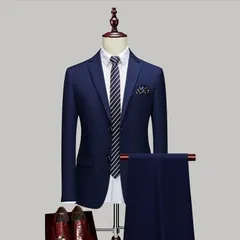 【送料無料】ビジネススーツ 2つボタン メンズ 上下セット 2点セット ジャケット+パンツ ストライプ セットアップ 無地 フォーマル 結婚式