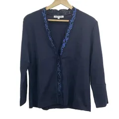 HANAE MORI(ハナエモリ) カーディガン サイズL レディース美品  - ダークネイビー 長袖/ニット/スパンコール