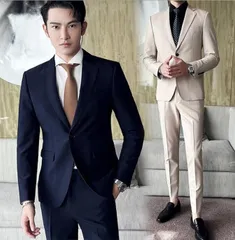 2点セット ビジネススーツ メンズ テーラードジャケット カジュアルスーツ ロングパンツ スラックス ノータック 無地 セットアップ 高級 シ