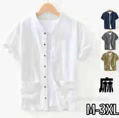 薄手 リネンシャツ メンズ ボタンシャツ 半袖 夏服 メンズファッション 無地 綿麻 ブラウス カジュアルシャツ ポケット付き トップス 襟無