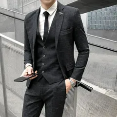 【送料無料】2色スリーピーススーツ 3ピース 通勤 フォーマル スリムスーツ メンズスーツ 3点セット カジュアルスーツ パーティー セットア