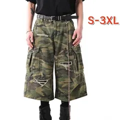 カーゴパンツ 迷彩柄 メンズ ショートパンツ 7分丈 パンツ 半ズボン クロップドパンツ ワイドパンツ ハーフパンツ ビッグシルエット ボトム