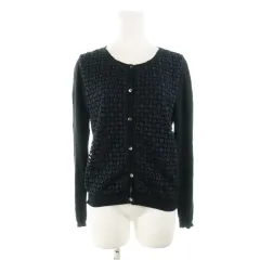 B&Y ユナイテッドアローズ BEAUTY&YOUTH ビューティー&ユース カーディガン ニット ラウンドネック 長袖 レース切替 絹混 シルク混 黒 ブラック /AH15