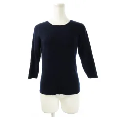 グリーンレーベルリラクシング ユナイテッドアローズ green label relaxing ニット セーター リブ ラウンドネック 七分袖 ラメ ストレッチ 紺 ネイビー /CK10