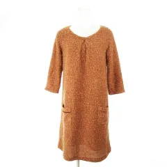 グリーンレーベルリラクシング ユナイテッドアローズ green label relaxing ワンピース ツイード ブークレ ニット ミニ 七分袖 ウール混 茶 ブラウン /AH11