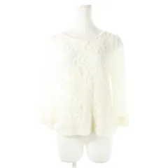 グリーンレーベルリラクシング ユナイテッドアローズ green label relaxing Sporting & Style. カットソー ニットソー ラウンドネック 七分袖 レース 切替 ストレッチ 白 アイボリー /CK7