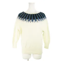 グリーンレーベルリラクシング ユナイテッドアローズ green label relaxing ニット セーター ラウンドネック 七分袖 ウール混 インターシャ 鍵盤 38 白 アイボリー /AH25