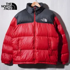 ノースフェイス THE NORTH FACE ヌプシ ダウンジャケット XL 相当 表記 L  レッド ブラック 700フィル ロゴ刺繍 テック系 オーバーサイズ ストリート 古着 Y060