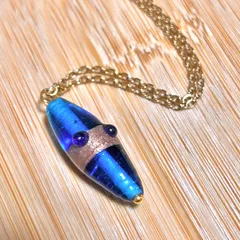 n56. 数量限定 ネパールガラス オーシャンブルー ランプワークネックレス ステンレス
