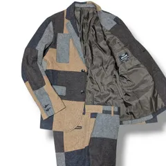 BEAMS ビームス スーツ セットアップ パッチワーク ウール混 カジュアル アシンメトリー テーラードジャケット パンツ スラックス Mサイズ 千鳥格子柄 ヘリンボーン ブラウン 茶色 メンズ