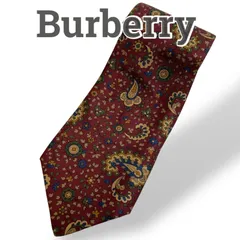 【美品】Burberry バーバリー　ネクタイ　濃赤系　ペイズリー柄　ビジネス　紳士　ビジネス　スーツ小物　成人式　カジュアル　メンズ　ブランド