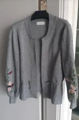 花 刺繍 グレー ニット カーディガン