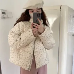 (当日※メルカリshop取引では対象外) 2427 フラワー ハイネック ルーズフィット ダウン