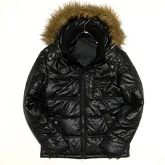 Y2K 平成 ギャル男 中綿ジャケット 短丈 光沢 ブラック ファーフード付き メンズ　ブラック S