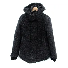 アズールバイマウジー AZUL by moussy 中綿ジャケット スタンドカラー ミドル丈 フード付き M グレー 黒 ブラック /HO11