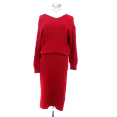 クリアインプレッション CLEAR IMPRESSION ニットワンピース Vネック 長袖 ミモレ丈 2 M 赤 レッド /HO39